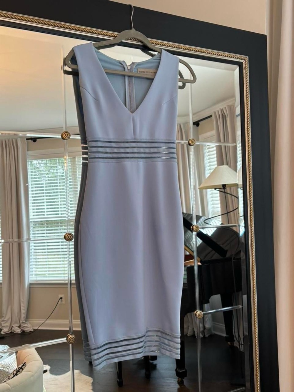 Blessed Are The Meek Blue Bodycon Sleeveless V-Neck Midi Dress